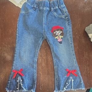 Charming Kids Denim Jeans with Red Bow Accents